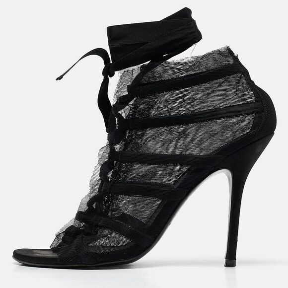 Dolce & Gabbana Black Mesh And Satin Lace Up Peep Toe Booties Size 40,New Products : American Fashion Style Bags On Sale